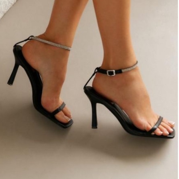 billini bexley black thin strap crystal diamante ankle strap high heels size 7 - Picture 3 of 9